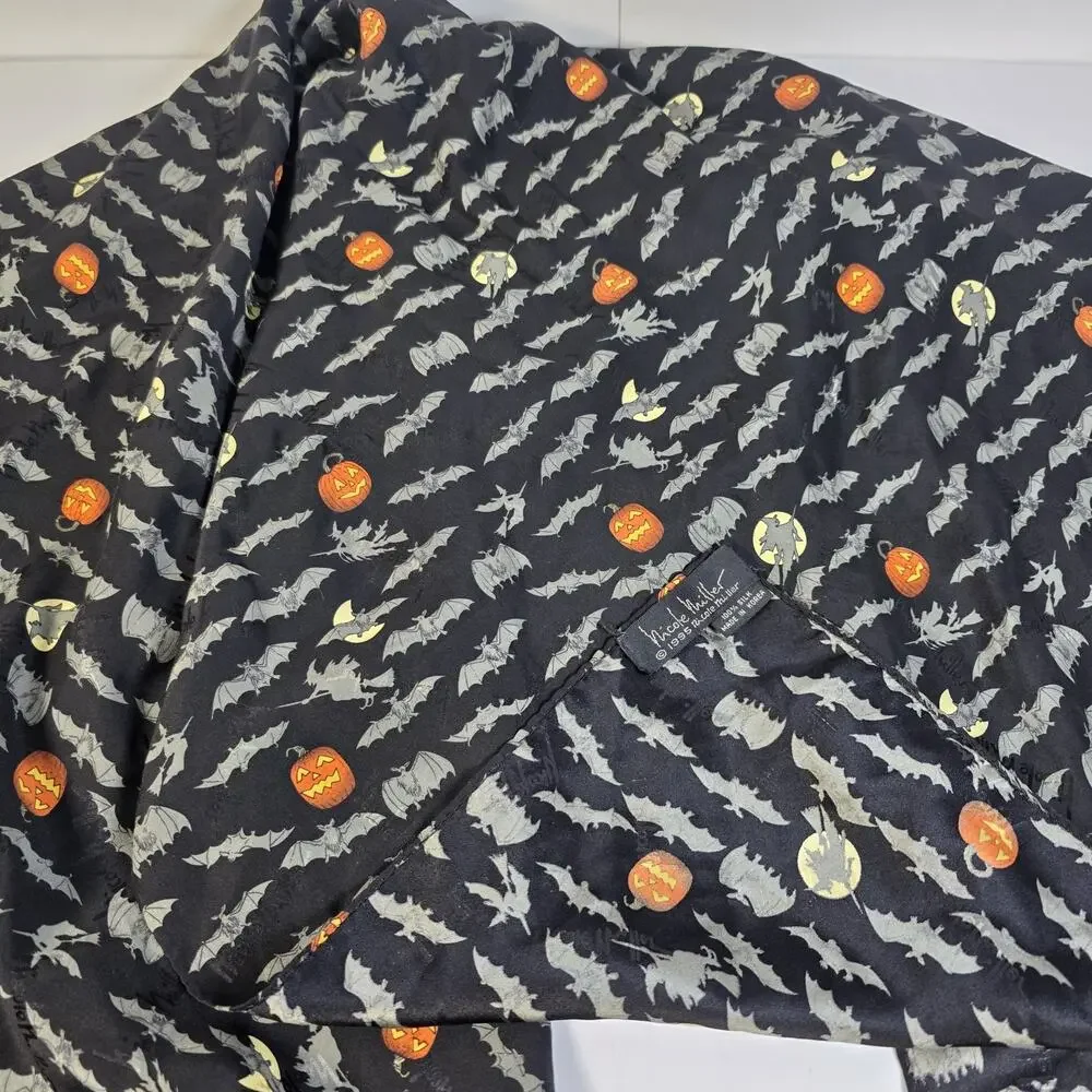 Vintage 1995 Nicole Miller Halloween Silk Scarf Bats Pumpkins Novelty 90s 42x42